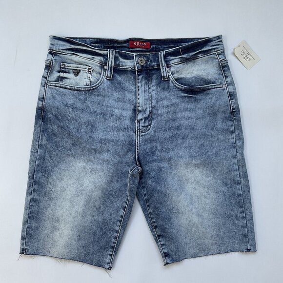 Guess Men's Slim  Denim Shorts Super Stretch Blue Dye Wash Size 36 - Picture 1 of 5